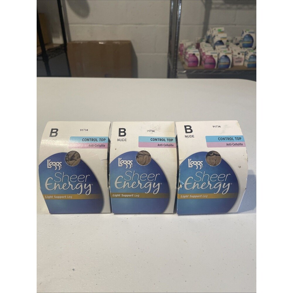3 Pair L'Eggs Sheer Vitality Control Top Size B Nude Anti-Cellulite